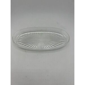 Vintage Retro Clear Crystal Pressed‎ Glass Starburst Oval Shaped Platter Dish